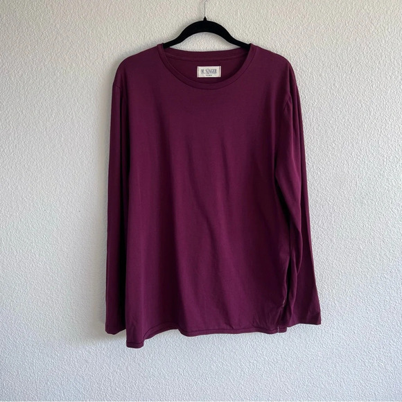 M.Singer Mens Long Sleeve Cotton Burgundy Tee - Picture 1 of 11